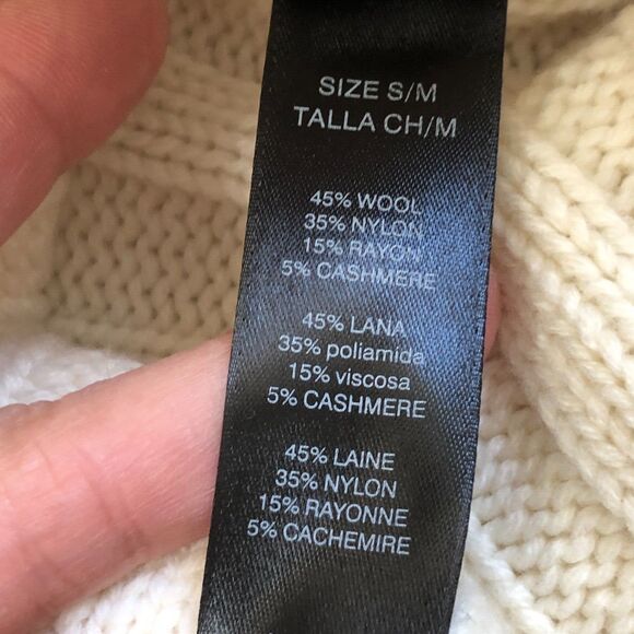 Chico’s Black Label Wool Cream Cashmere Blend Turtleneck Poncho Cape Buckle‎ S/M - Picture 9 of 13